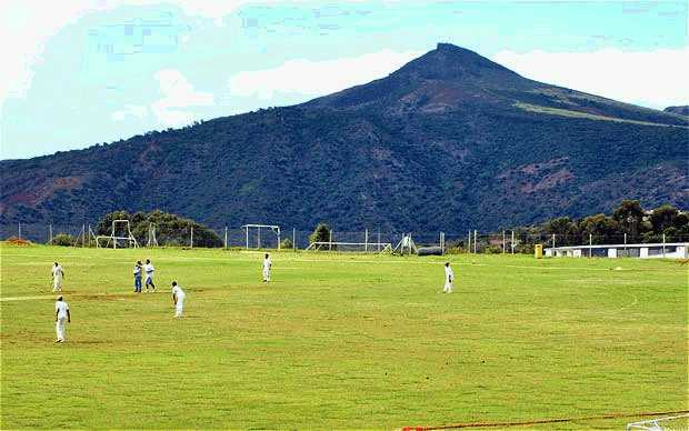 Cricket being played on Francis Plain, a ground where various outdoor sports take place in Saint Helena