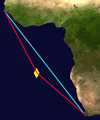 direct route, and via St Helena