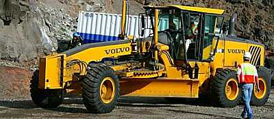 A Volvo grader is used for fine finishing work at the new airport construction site, as well as for maintenance of the haul road