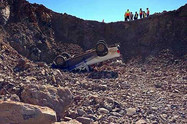 A construction truck had an accident (nobody hurt, fortunately)