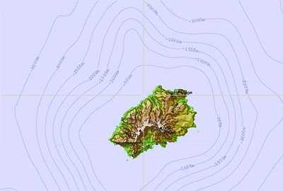 Map illustrating the ocean shelf around St Helena