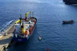 First Sea Freight ship ready for unloading