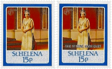 1987 40th Wedding Anniversary, with & without overprint