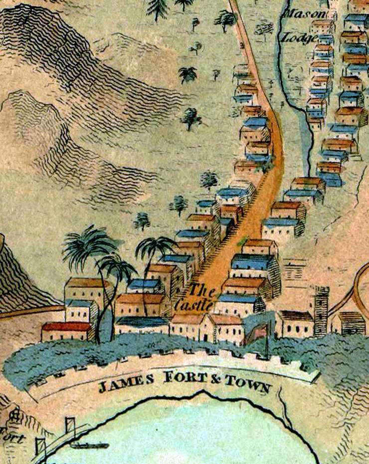 Castle, Town and Church from Reads map of St Helena, 1817
