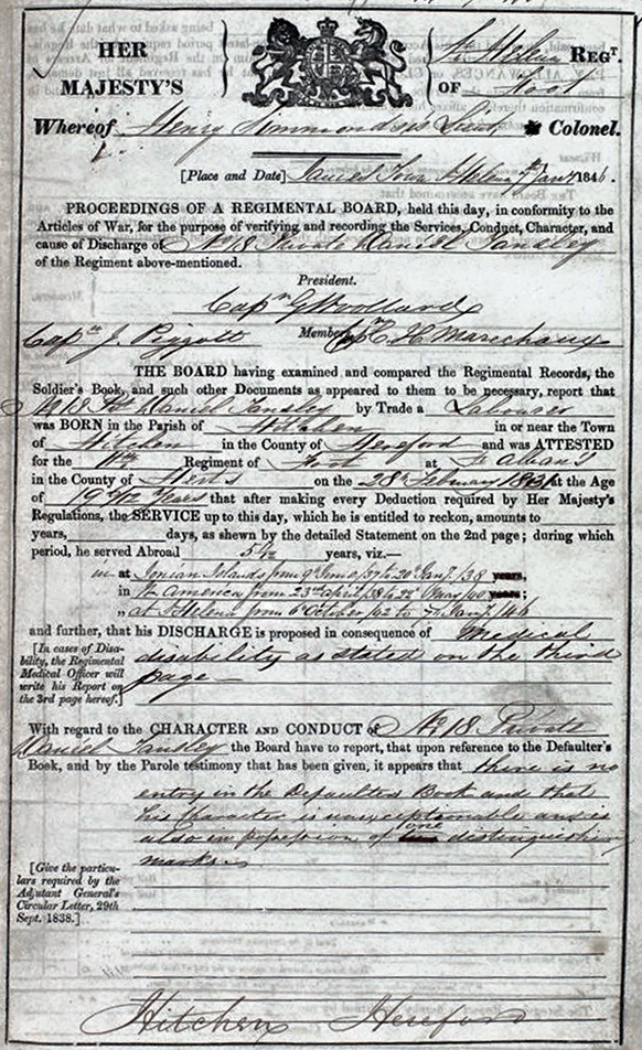 Regiment discharge papers