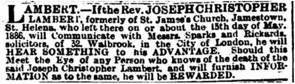 rev Lambert missing advert