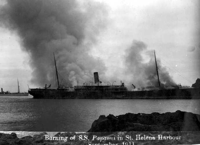 SS Papanui on fire