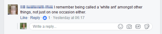 White ant Facebook comment